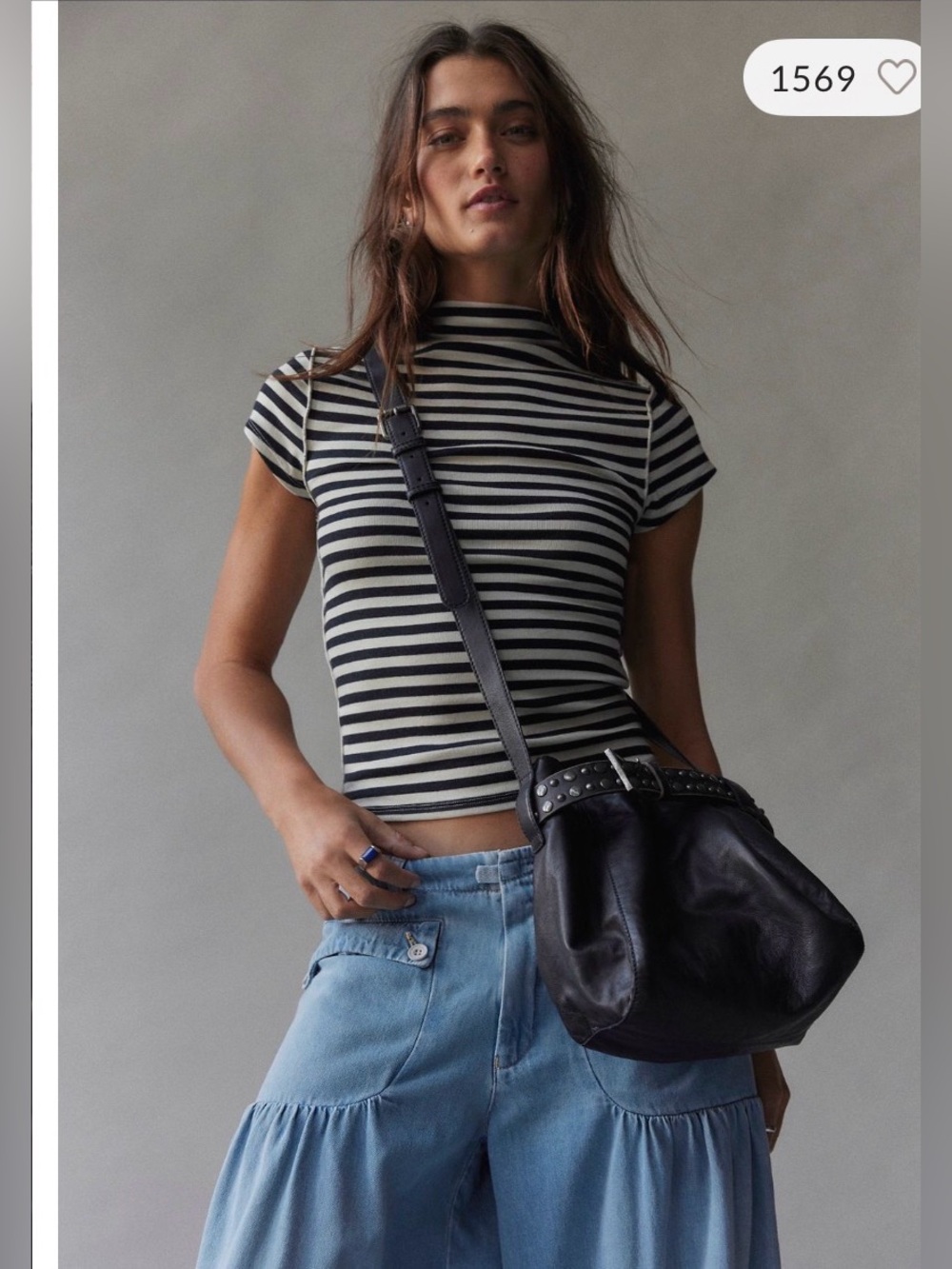 Free People Embellished Belt Bucket Bag. NWOT . Black